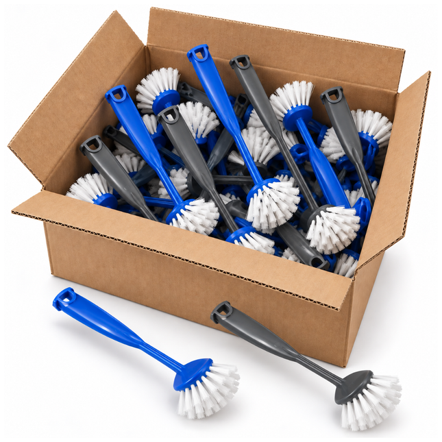 Kleine Afwasborstels - 50 Stuks – Ronde Afwasborstel met Handvat – Blauw en Grijs