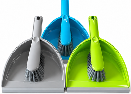 Stoffer en Blik – 24 Complete Sets – Blauw, Groen en Grijs – Handveger met Stofblik – Ophangbaar