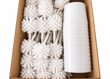 Toiletborstel met Houder – Doos met 30 Stuks – Wit – Hoogte 38 cm – Kunststof WC Borstelset