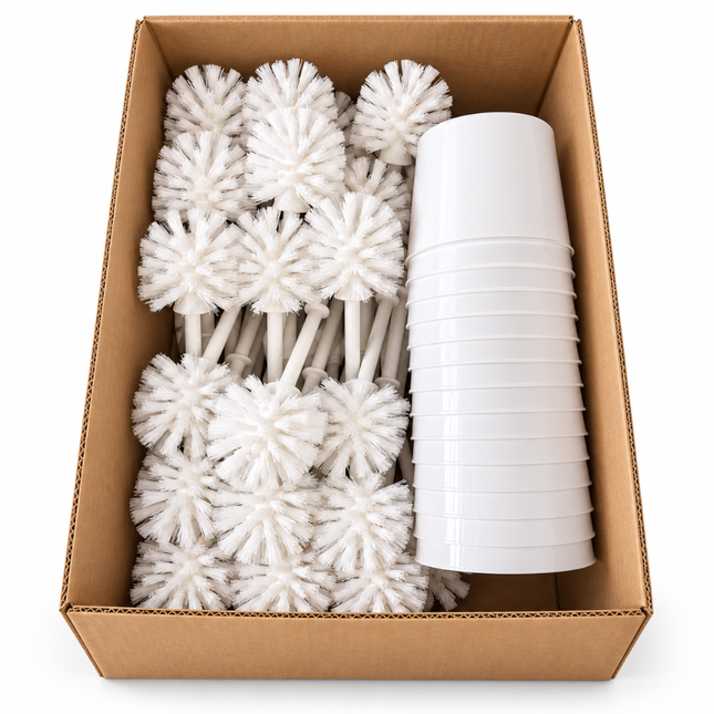 Toiletborstel met Houder – Doos met 30 Stuks – Wit – Hoogte 38 cm – Kunststof WC Borstelset