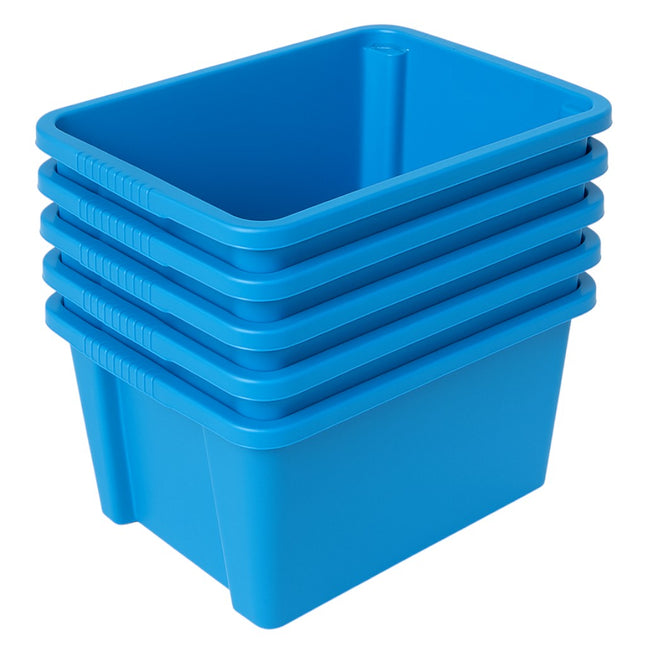Set 5 Blauwe Opbergboxen – Stapelbaar – 32 Liter Inhoud - Opslagdoos - Stapelbakken