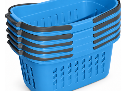 Set 5 winkelmandjes 32 liter blauw met handvaten