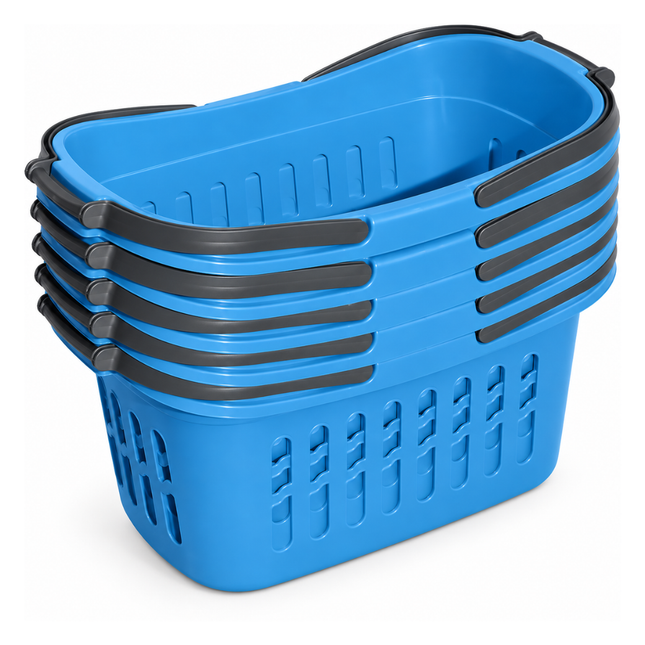 Set 5 winkelmandjes 32 liter blauw met handvaten