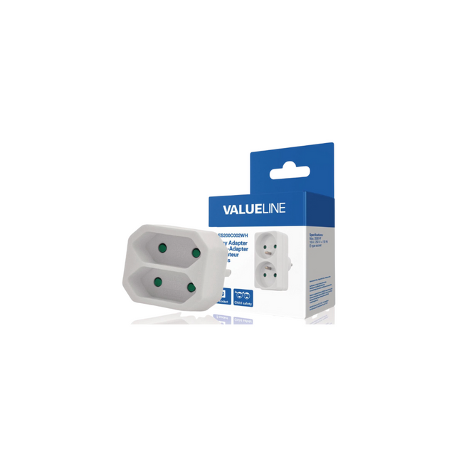Stopcontact Splitter - stekker - Wit - 2x Euro adapter.