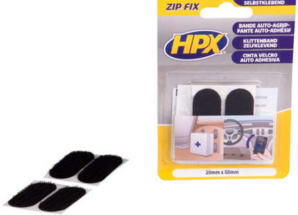 HPX Zip Fix klittenband - zwart - 2 sets pads 20 mm x 50 mm